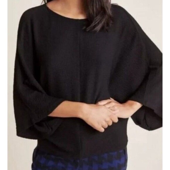 Anthropologie Maeve Womens Small Claire Black Textured Knit Pullover Top Shirt - Picture 1 of 8